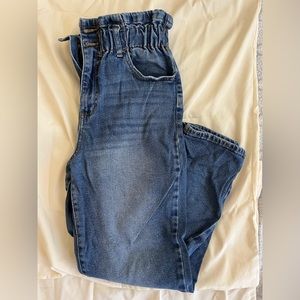Size 6 paper bag-waist blue jeans.